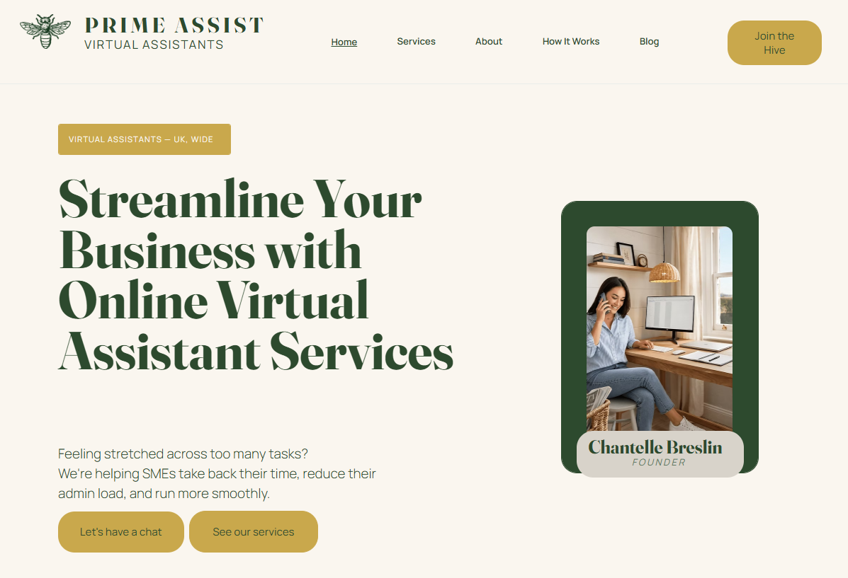 Prime Assist website, built by Builtly